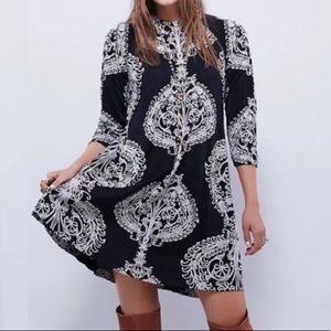 FREE PEOPLE Fiesta Florals DRESS Black White Mod